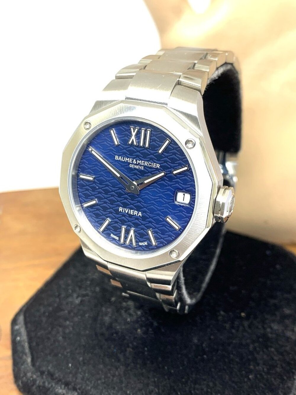 Baume & Mercier Women's Watch Riviera 10727 Swiss Quartz Blue Dial Steel 33mm
